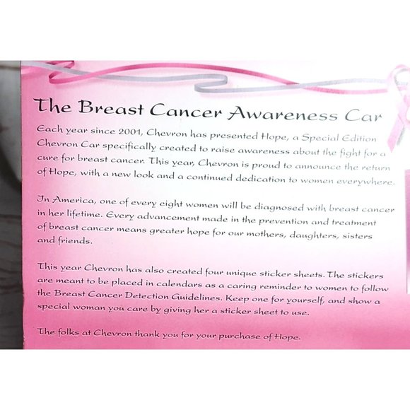 The Chevron Cars Hope 2003 Techron - Breast Cancer Awareness Toy Collectible - Picture 9 of 16